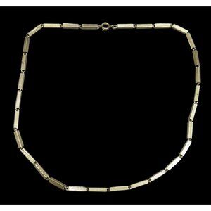 Vintage Rectangular Tube Chain Necklace Gold Tone With Textured Finish